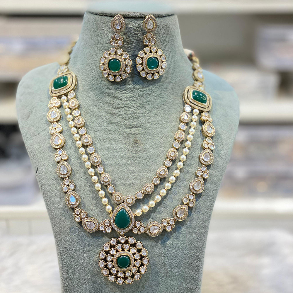 Hira Collections Grand Polki Kundan Pearl And Austrian Stone Necklace Set
