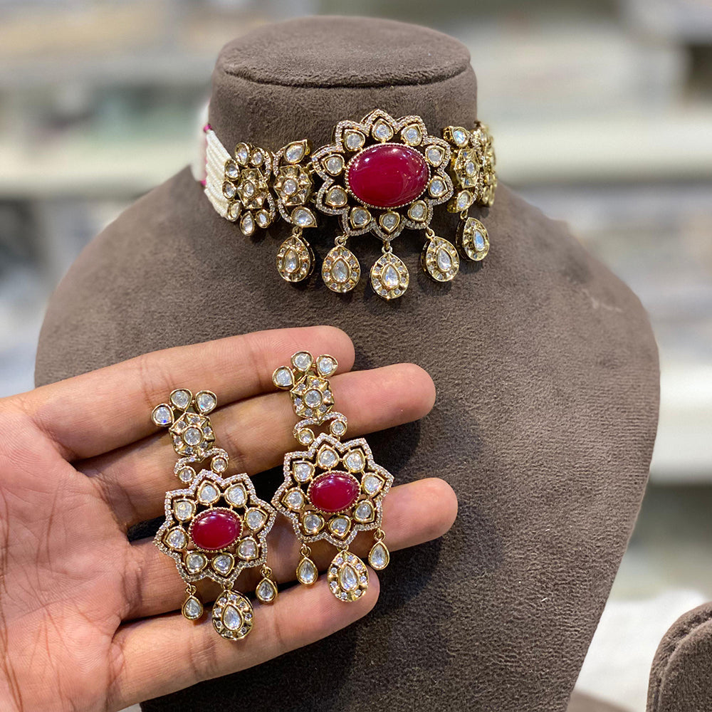 Hira Collections Grand Polki Kundan And Austrian Stone Choker Necklace Set