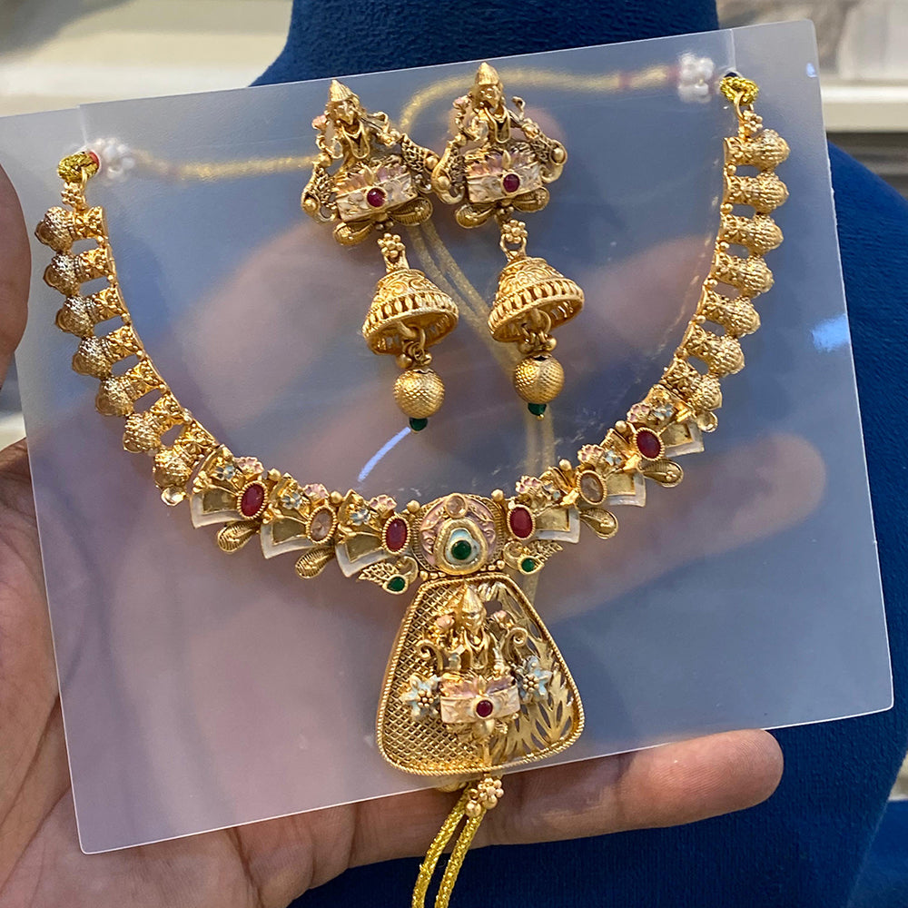 Hira Collections Heritage Pota Stone And Meenakari Necklace Set