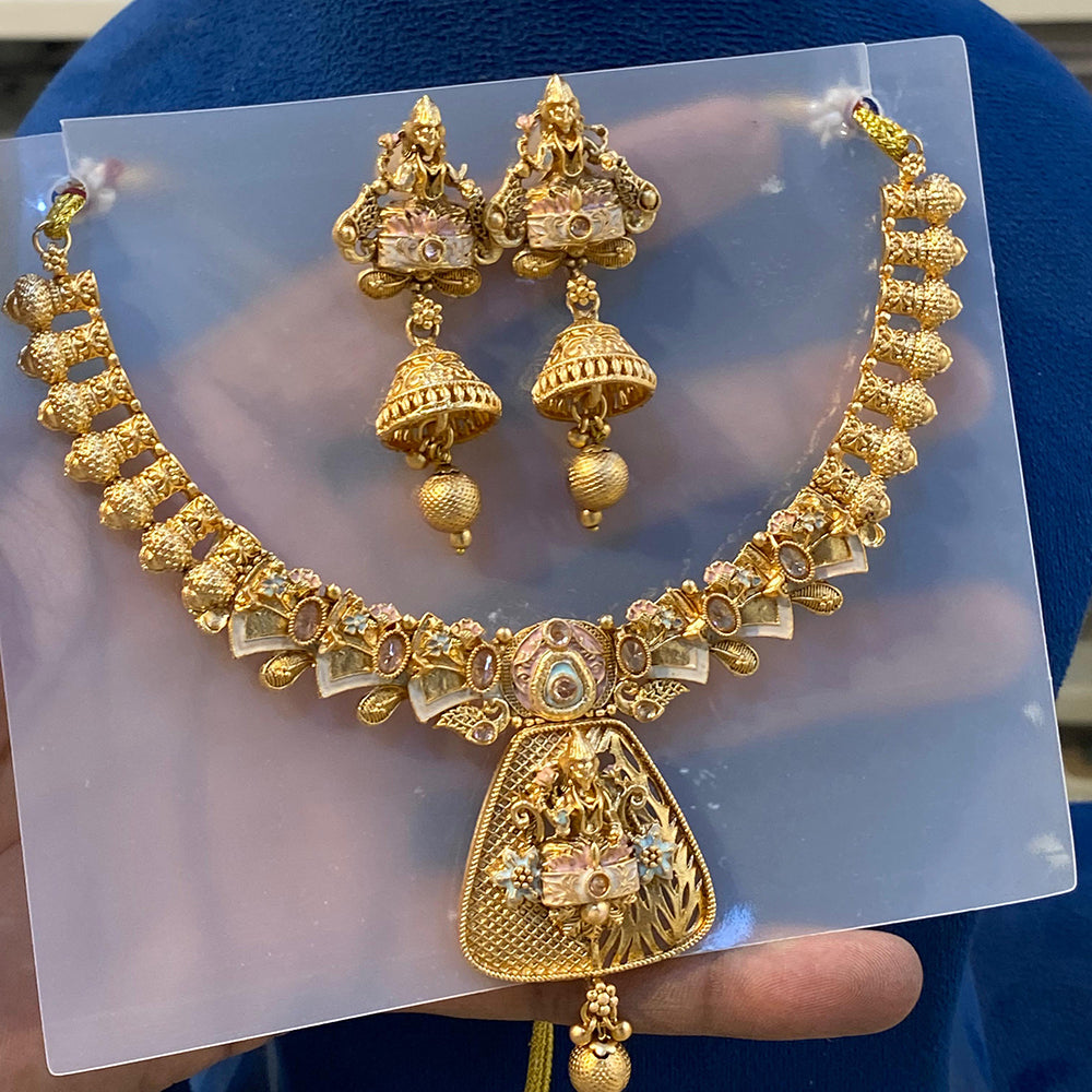 Hira Collections Heritage Pota Stone And Meenakari Necklace Set