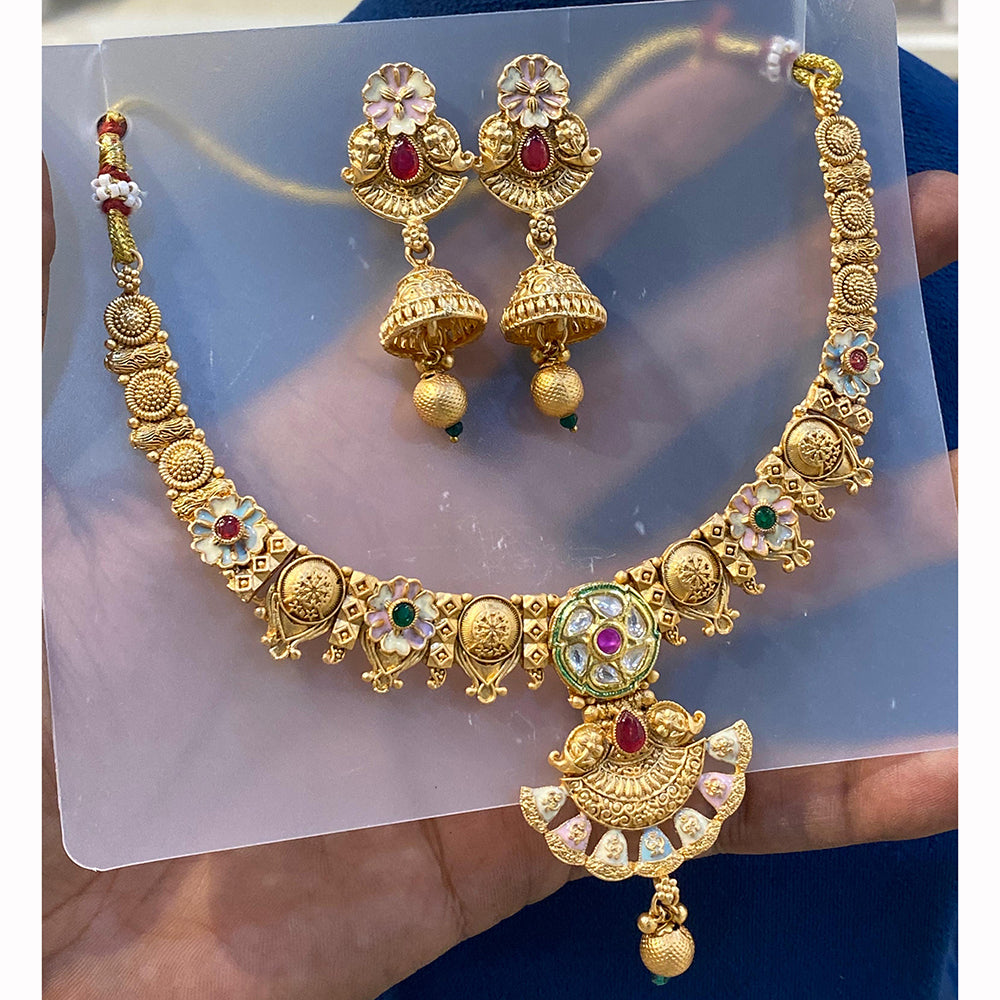 Hira Collections Heritage Pota Stone And Meenakari Necklace Set