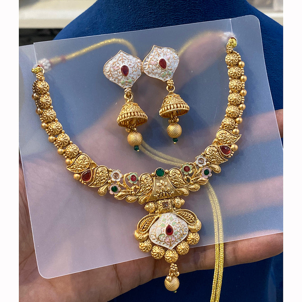 Hira Collections Heritage Pota Stone And Meenakari Necklace Set