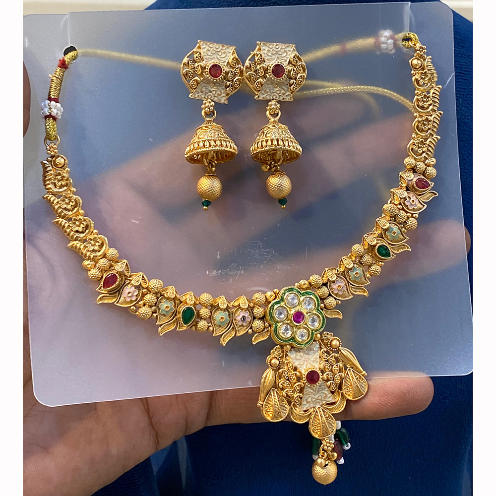Hira Collections Heritage Pota Stone And Meenakari Necklace Set