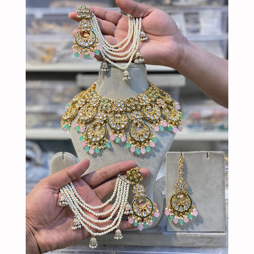 Hira Collection Sparkling Kunda And Pearl Elegance Necklace Set