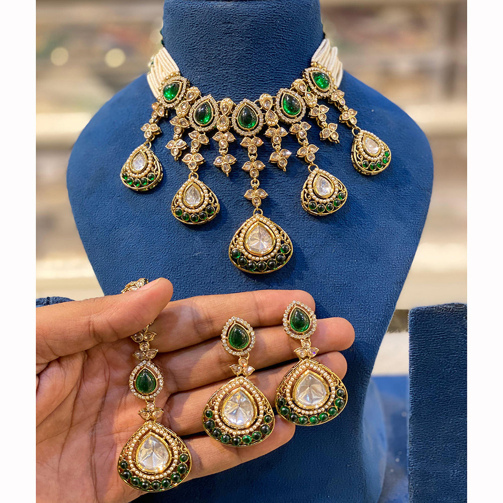 Hira Collection Sparkling Crystal And  Pearl Elegance Necklace Set