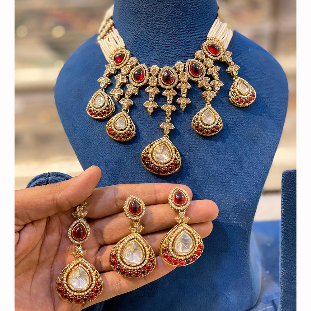 Hira Collection Sparkling Crystal And  Pearl Elegance Necklace Set