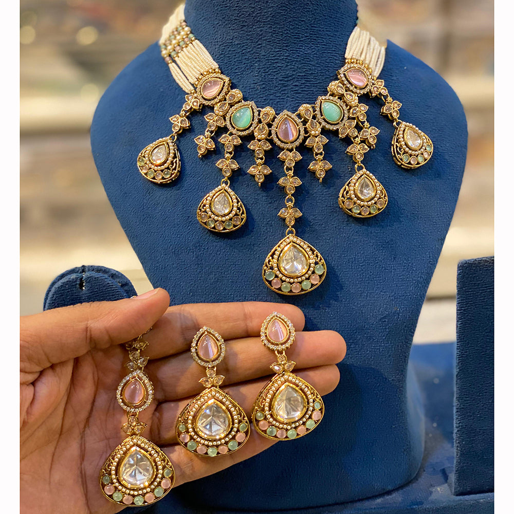 Hira Collection Sparkling Crystal And  Pearl Elegance Necklace Set