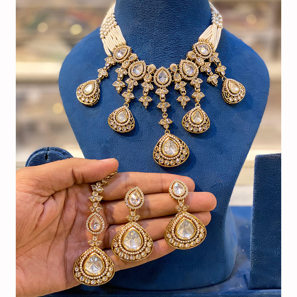 Hira Collection Sparkling Crystal And  Pearl Elegance Necklace Set