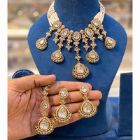 Hira Collection Sparkling Crystal And  Pearl Elegance Necklace Set