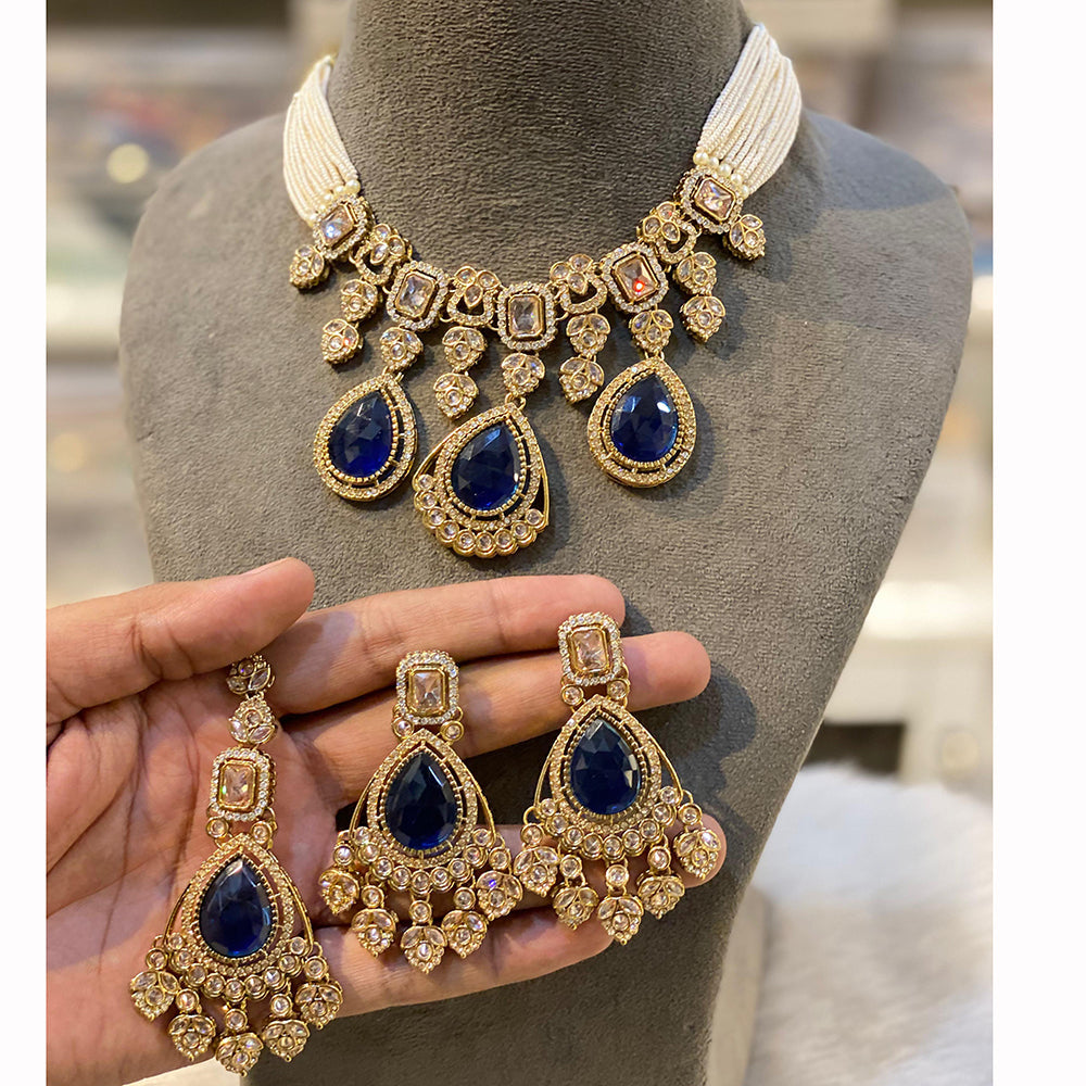 Hira Collection Sparkling Crystal And  Pearl Elegance Necklace Set