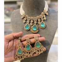 Hira Collection Sparkling Crystal And  Pearl Elegance Necklace Set