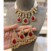 Hira Collection Sparkling Crystal And  Pearl Elegance Necklace Set