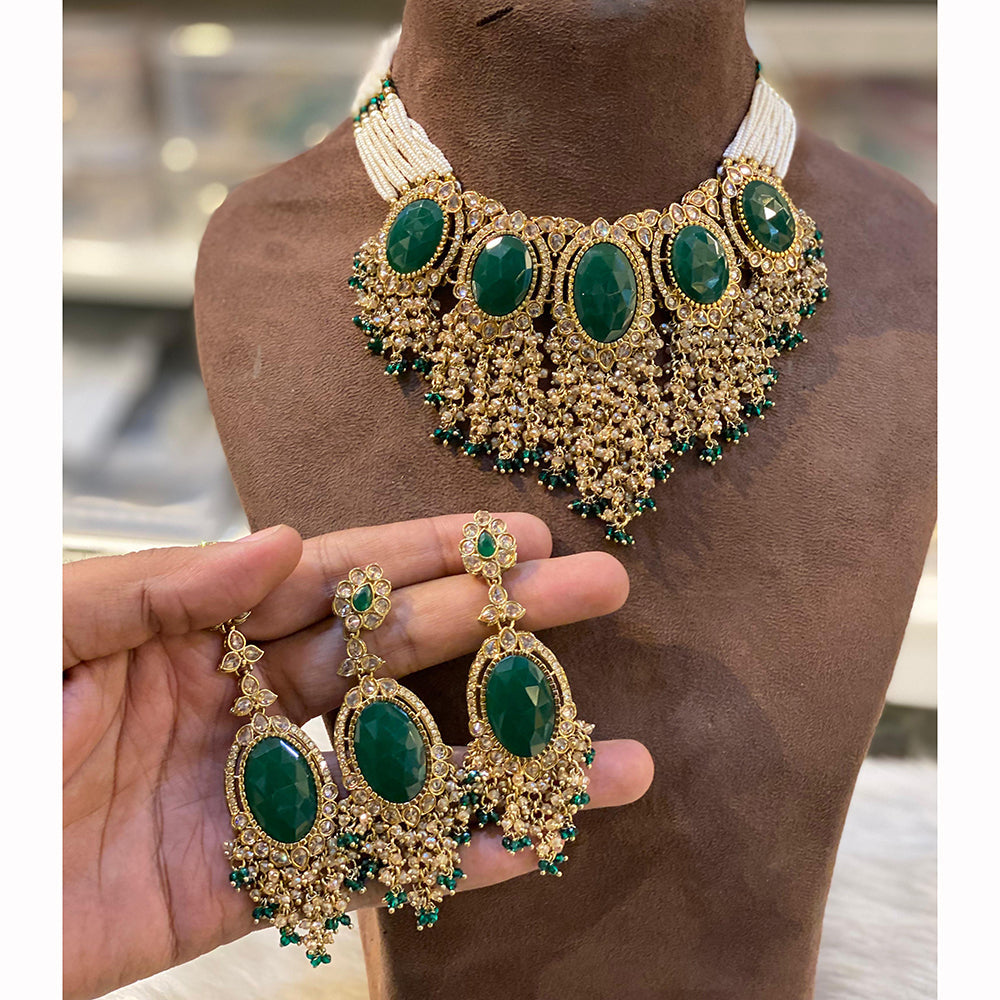 Hira Collection Sparkling Crystal And  Pearl Elegance Necklace Set