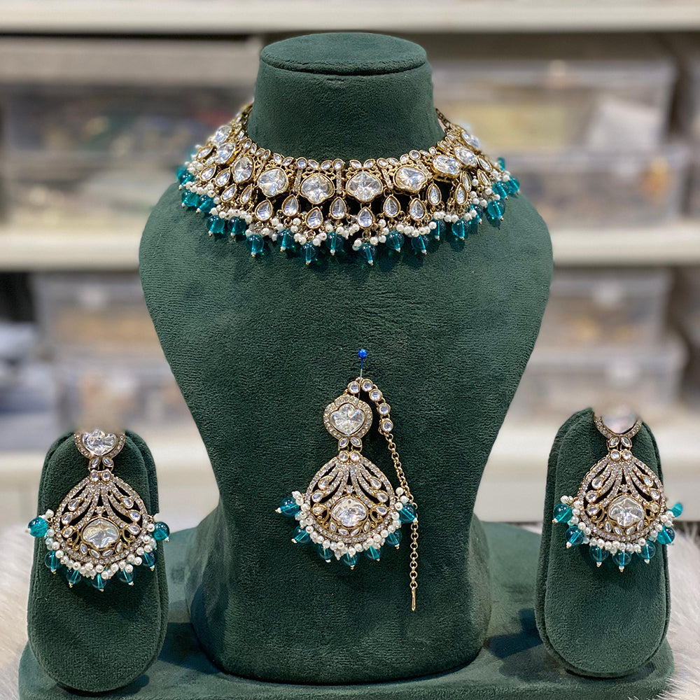 Hira Collections Designer Kundan Stone Pearl And Beads Choker Necklace Set