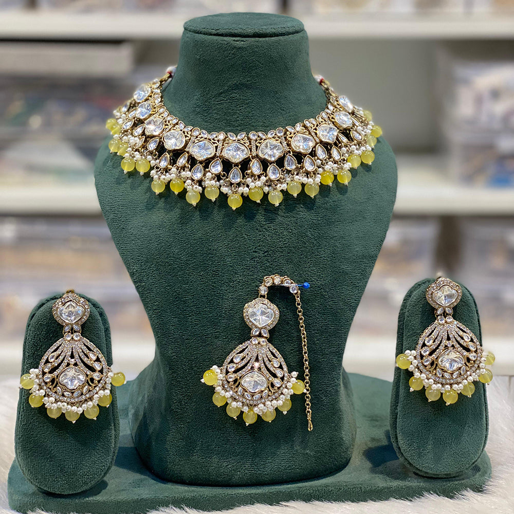 Hira Collections Designer Kundan Stone Pearl And Beads Choker Necklace Set