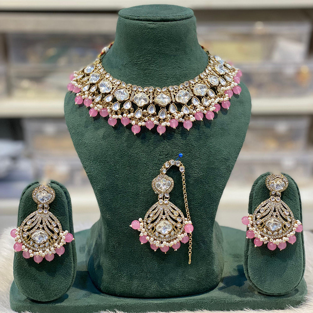 Hira Collections Designer Kundan Stone Pearl And Beads Choker Necklace Set