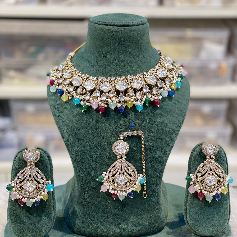 Hira Collections Designer Kundan Stone Pearl And Beads Choker Necklace Set
