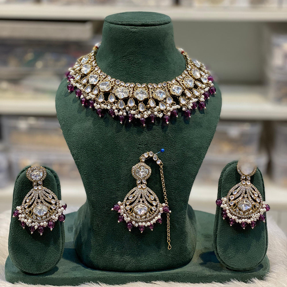 Hira Collections Designer Kundan Stone Pearl And Beads Choker Necklace Set