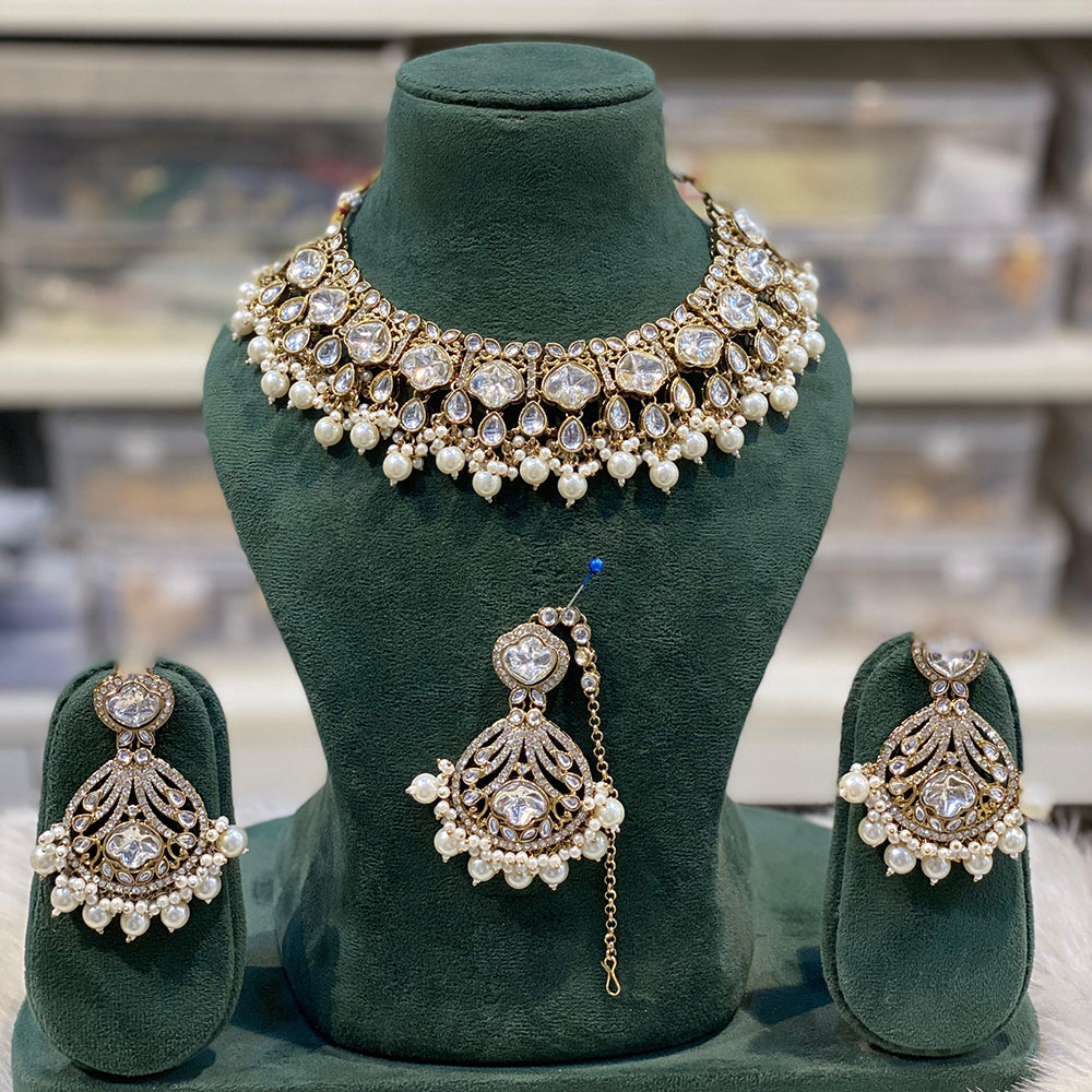 Hira Collections Designer Kundan Stone Pearl And Beads Choker Necklace Set