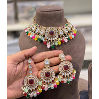 Hira Collections Premium Crystal Stone Pearl And Beads Choker Necklace Set