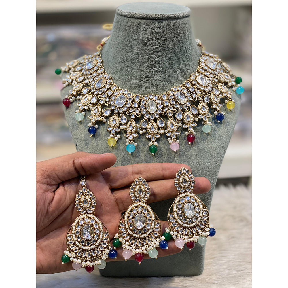 Hira Collections Designer Kundan Stone Pearl And Beads Choker Necklace Set