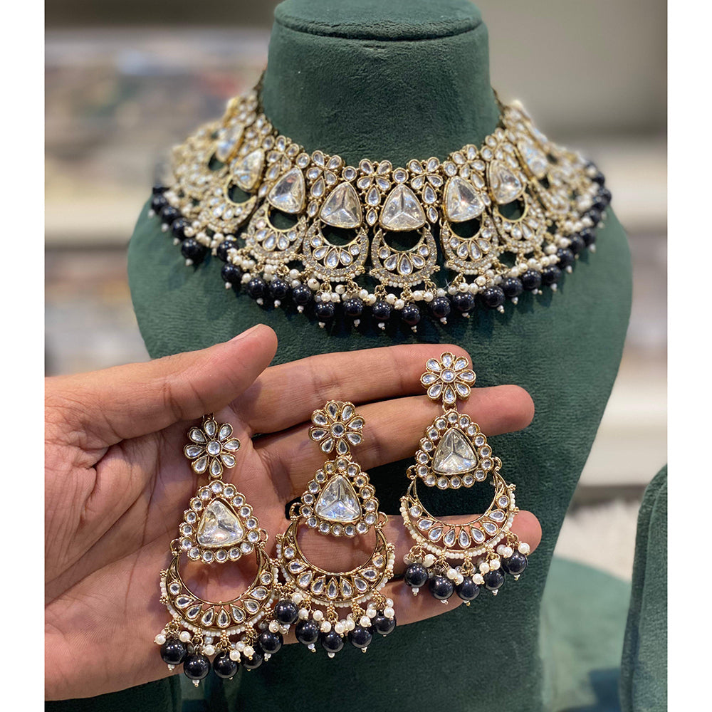 Hira Collections Designer Kundan Stone Pearl And Beads Choker Necklace Set