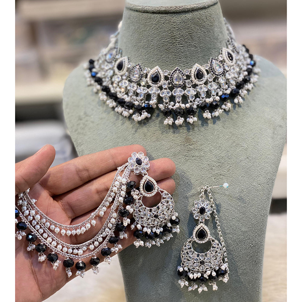 Hira Collections Premium Crystal Stone Pearl And Beads Choker Necklace Set