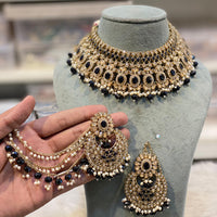 Hira Collections Premium Crystal Stone Pearl And Beads Choker Necklace Set