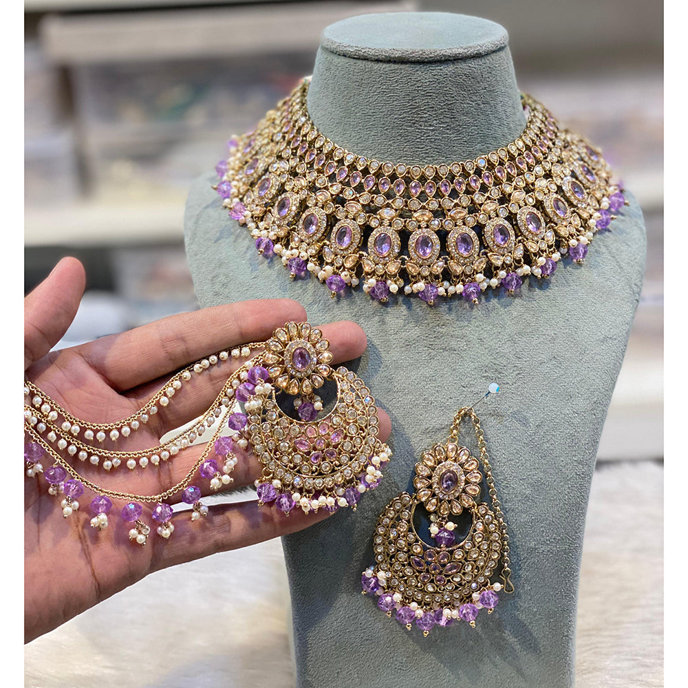 Hira Collections Premium Crystal Stone Pearl And Beads Choker Necklace Set