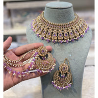 Hira Collections Premium Crystal Stone Pearl And Beads Choker Necklace Set