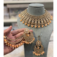 Hira Collections Premium Crystal Stone Pearl And Beads Choker Necklace Set