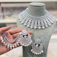 Hira Collections Premium Crystal Stone Pearl And Beads Choker Necklace Set