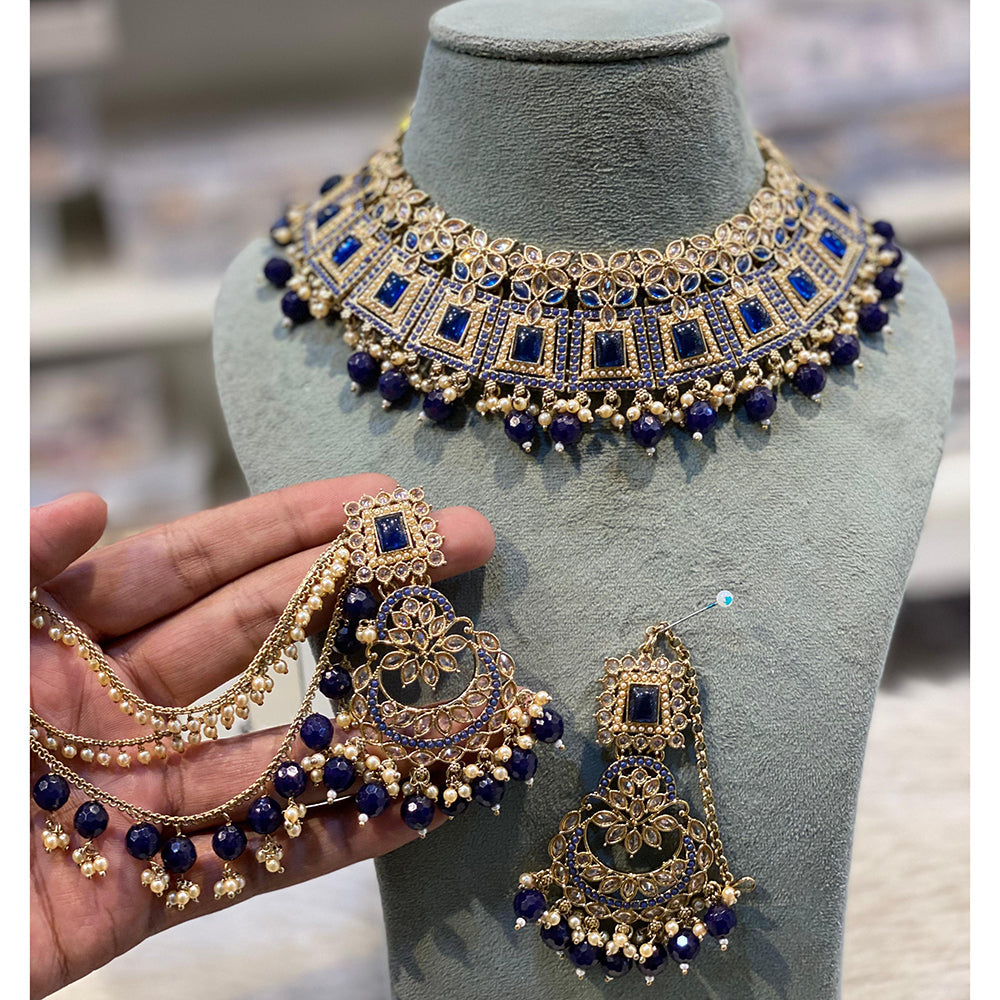 Hira Collections Premium Crystal Stone Pearl And Beads Choker Necklace Set