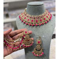 Hira Collections Premium Crystal Stone Pearl And Beads Choker Necklace Set