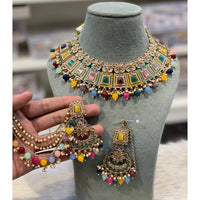 Hira Collections Premium Crystal Stone Pearl And Beads Choker Necklace Set