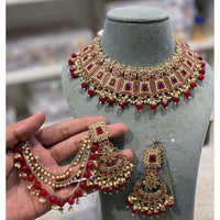 Hira Collections Premium Crystal Stone Pearl And Beads Choker Necklace Set