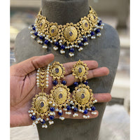 Hira Collection Crystal Stone And Beads Necklace Set With Maang Tikka
