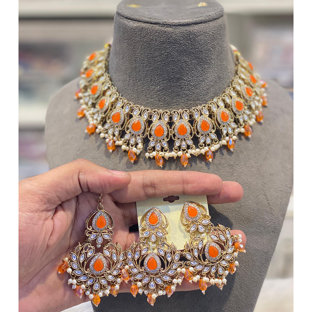 Hira Collection Crystal And Austrian Stone Necklace Set With Maang Tikka