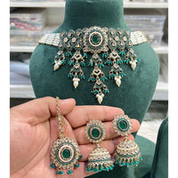 Hira Collection Crystal And Pearl Necklace Set With Maang Tikka
