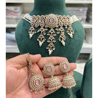 Hira Collection Crystal And Pearl Necklace Set With Maang Tikka