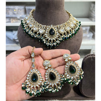 Hira Collection Crystal And Beads Necklace Set With Maang Tikka