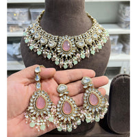 Hira Collection Crystal And Beads Necklace Set With Maang Tikka