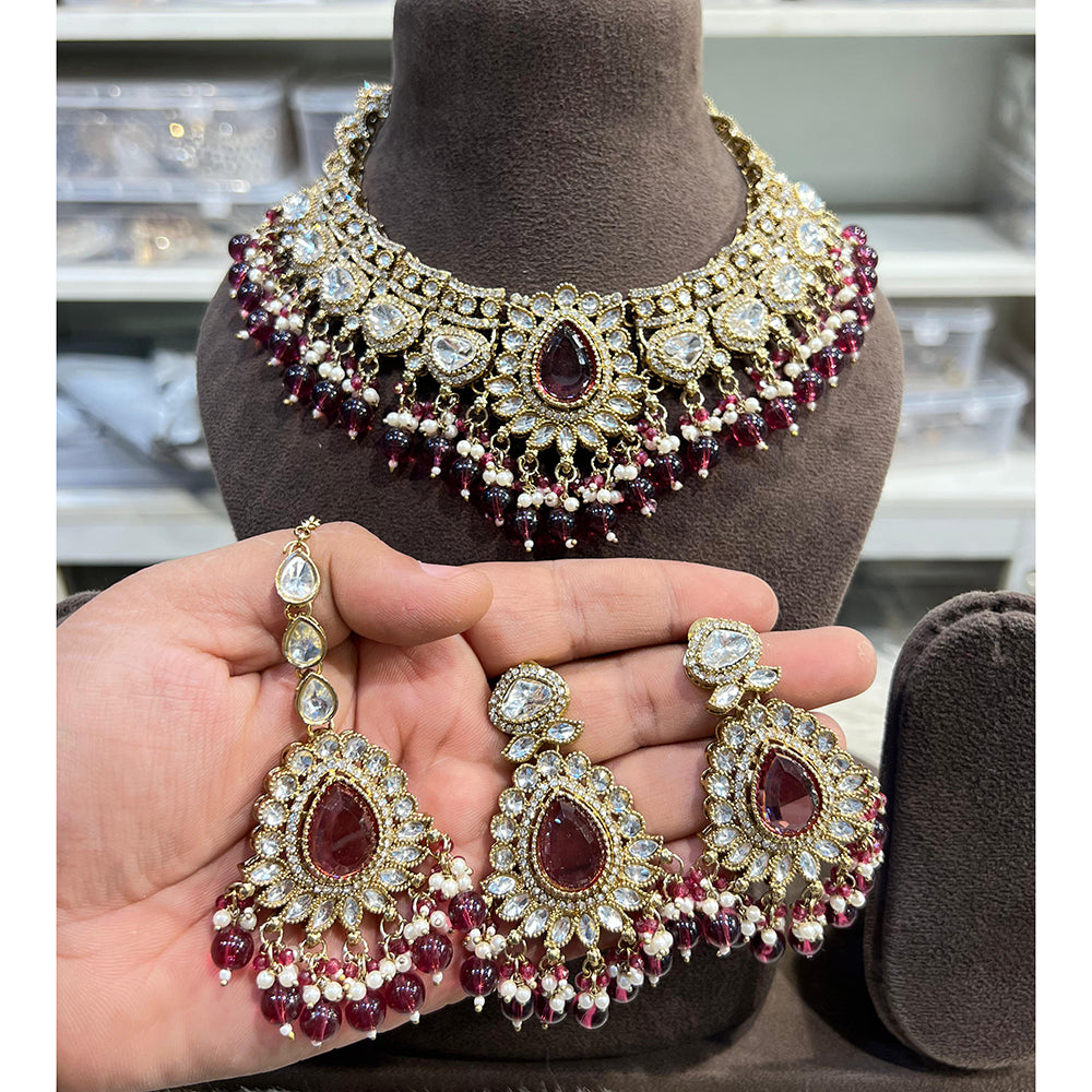Hira Collection Crystal And Beads Necklace Set With Maang Tikka