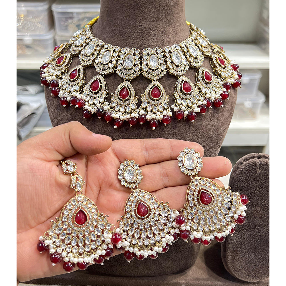 Hira Collection Crystal And Beads Necklace Set With Maang Tikka