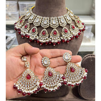 Hira Collection Crystal And Beads Necklace Set With Maang Tikka