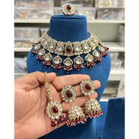 Hira Collection Crystal And Austrian Ston Necklace Set With Maang Tikka