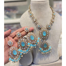 Hira Collection Crystal Stone And Beads Necklace Set With Maang Tikka