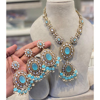 Hira Collection Crystal Stone And Beads Necklace Set With Maang Tikka
