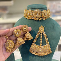 Hira Collection Gold Plated Earrings With Maang Tikka And Pasa