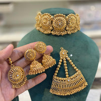 Hira Collection Gold Plated Earrings With Maang Tikka And Pasa